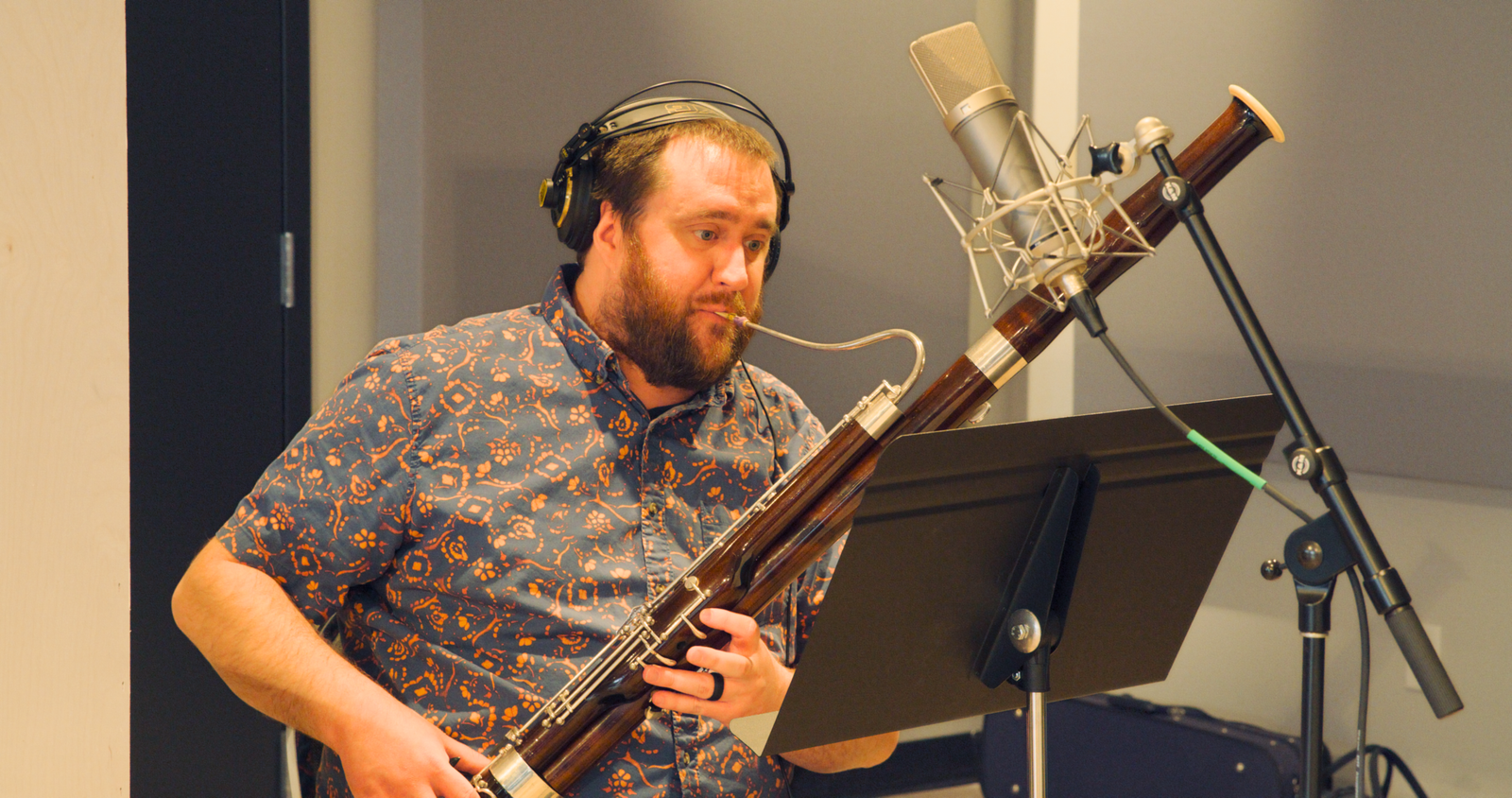 Jack Barton recording bassoon in a studio